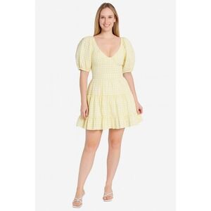 And Now This Tiered Puff-Sleeve Mini Dress Yellow Gingham Size S
